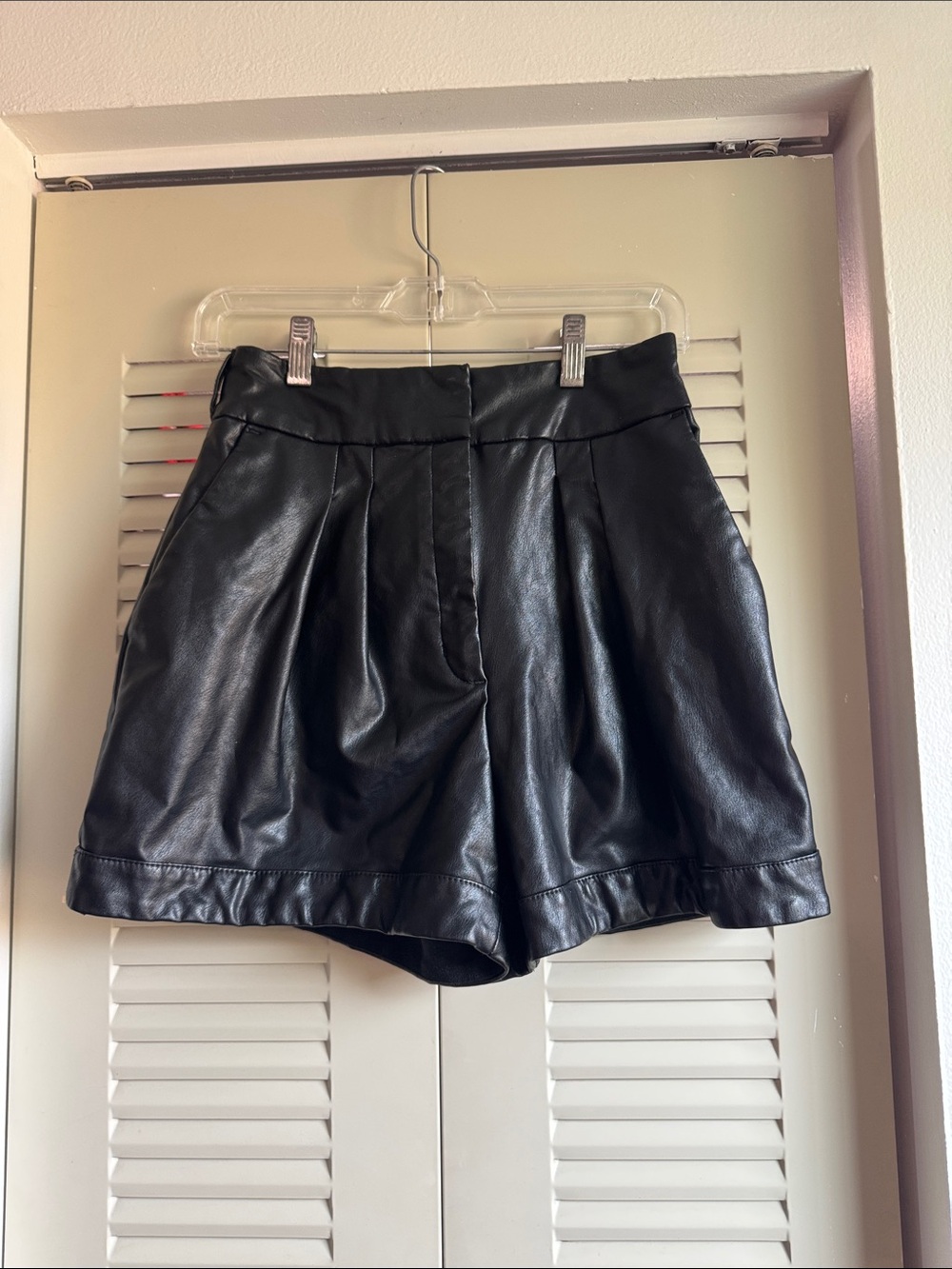 Express Black High-Waist Faux Leather Pleated Shorts